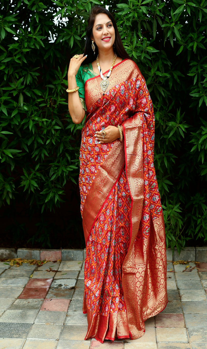 Red Color Special Dazzling Ikkat Patola Silk Saree