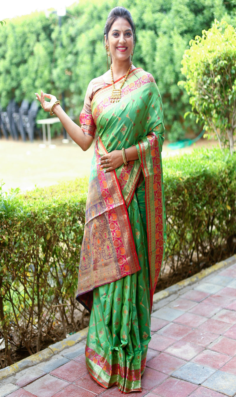 Jungle Green Anmol Zari Woven Soft Silk Saree