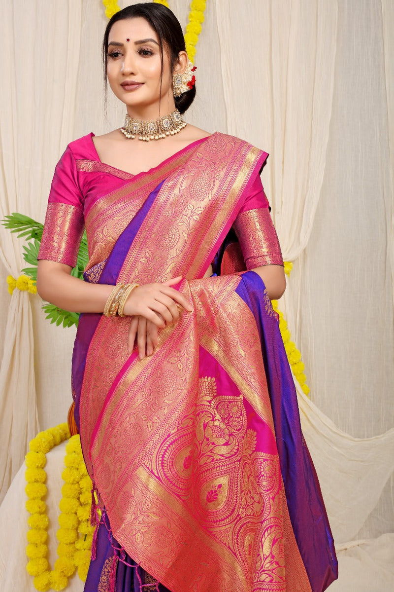 Royal Blue kankavati Pure silk handloom saree with Pure copper Jari  work