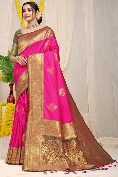 Pink kankavati Pure silk handloom saree with Pure copper Jari  work