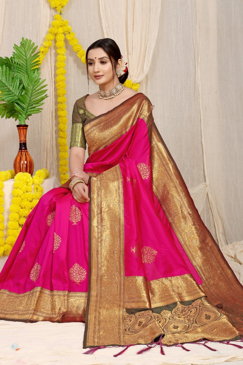 Pink kankavati Pure silk handloom saree with Pure copper Jari  work