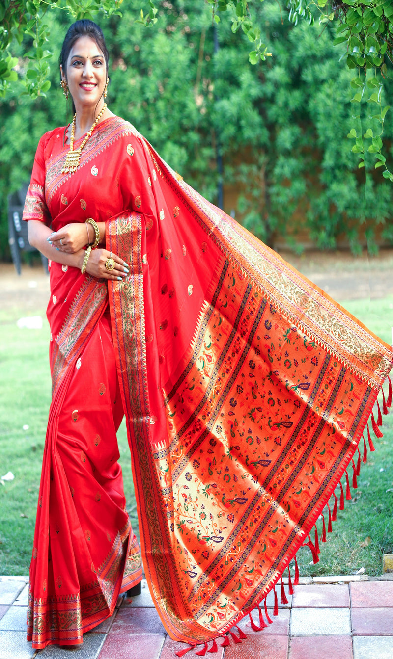 Beautiful Red Color Woven Paithani Saree