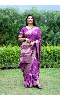 Bandhej Art Silk Saree in Purple Color