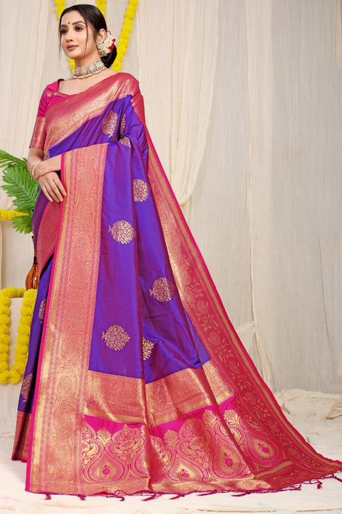 Royal Blue kankavati Pure silk handloom saree with Pure copper Jari  work