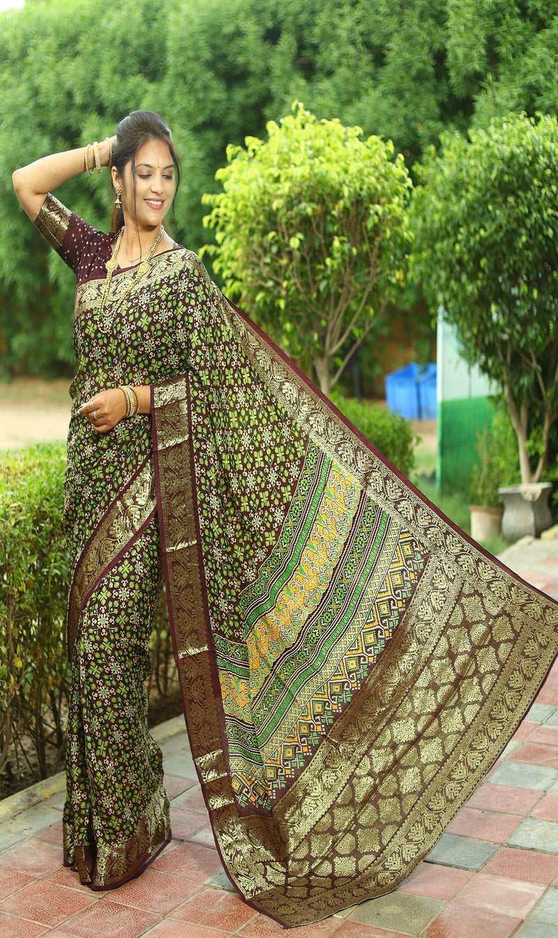 New premium Browne  Color Pure Ajrakh Art silk saree