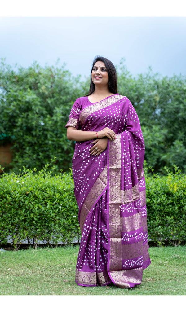 Bandhej Art Silk Saree in Purple Color