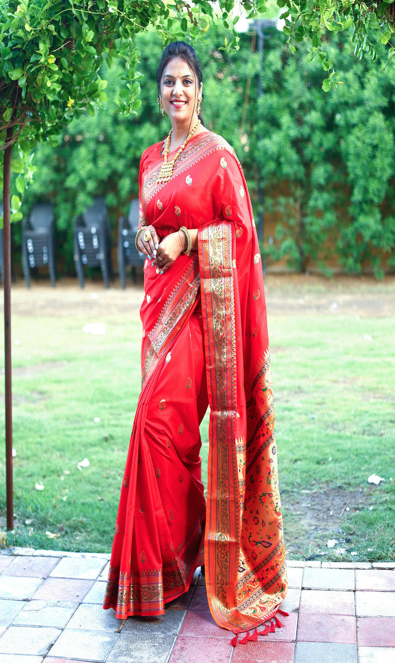 Beautiful Red Color Woven Paithani Saree