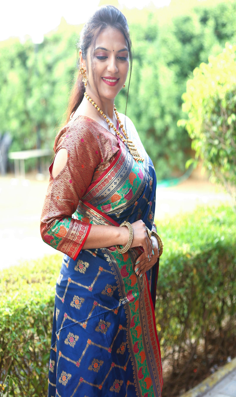 Royal Blue Anmol Zari Woven Soft Silk Saree