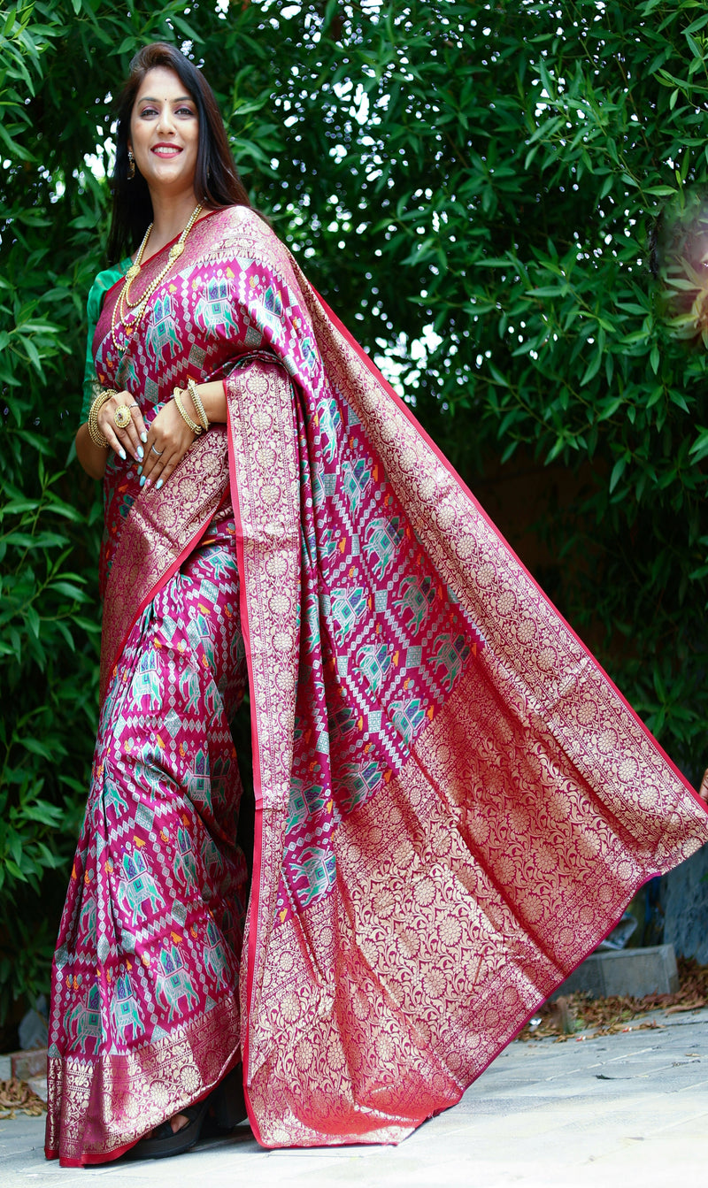 AMBADI Special Patola Silk Saree Pink Color