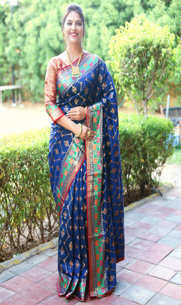 Royal Blue Anmol Zari Woven Soft Silk Saree