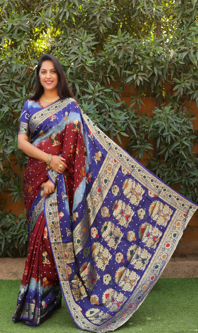 Maroon Blue Color Premium and high quality beautiful Bandhej