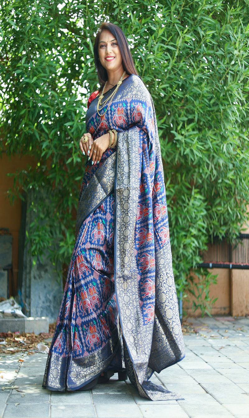 AMBADI Special Patola Silk Saree Royal Blue Color