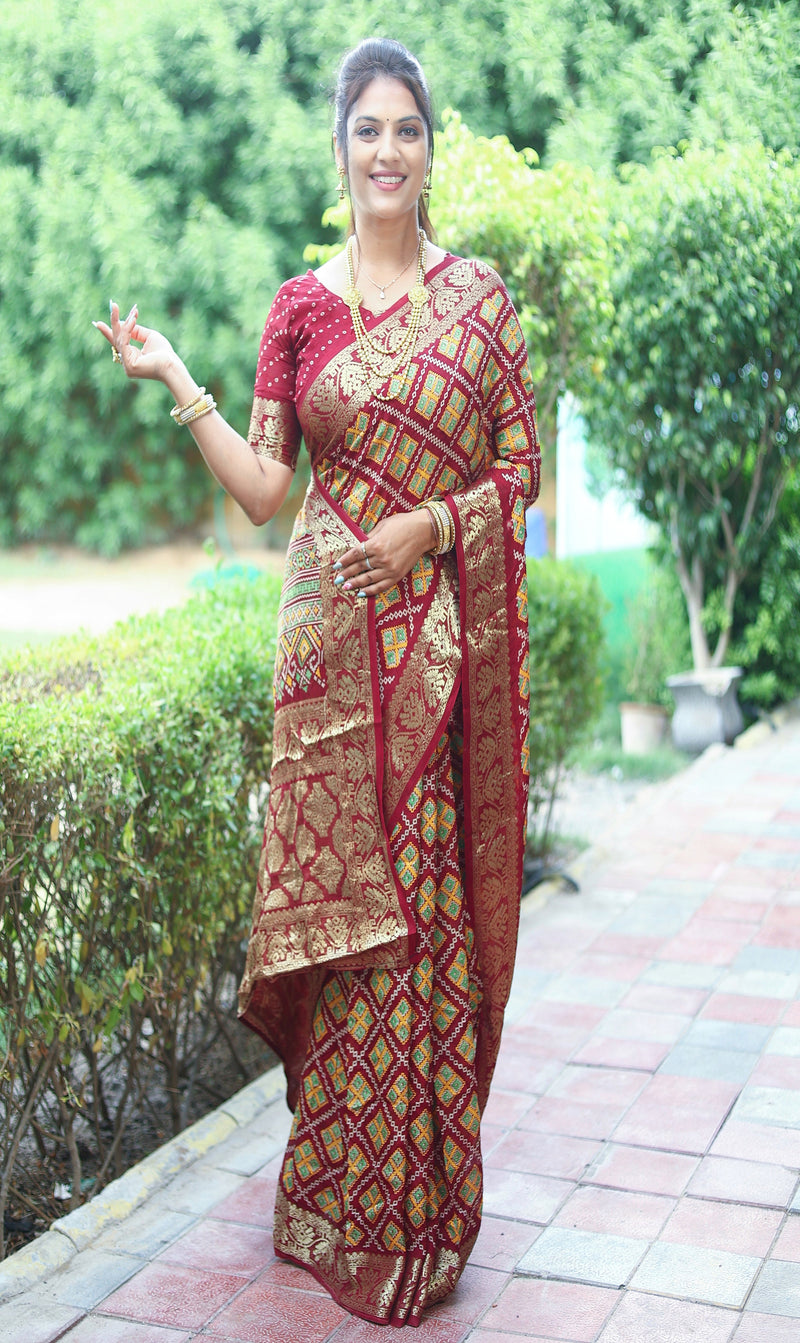 Beautiful New Maroon Color Pure Ajrakh Art silk saree