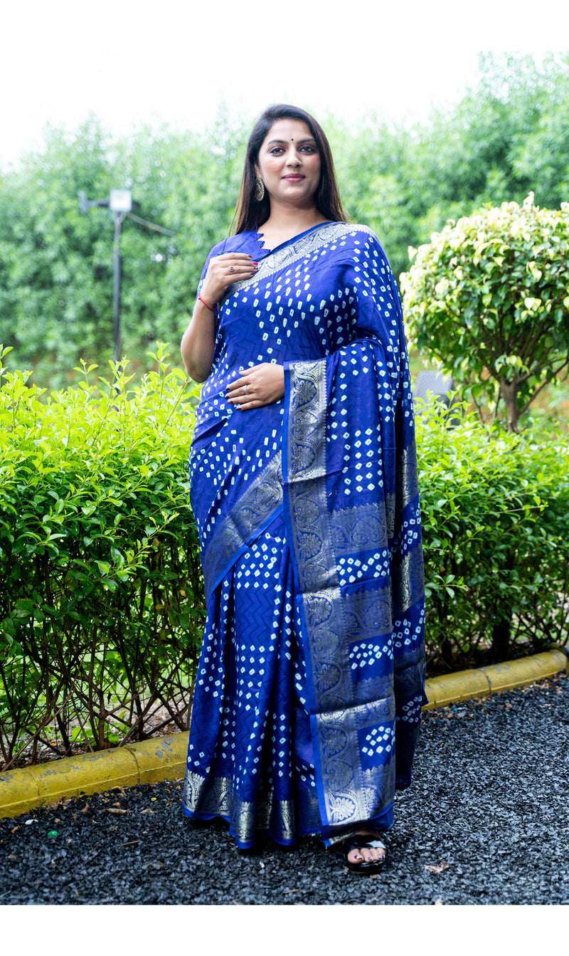 Bandhej Art Silk Saree in Royal Blue Color