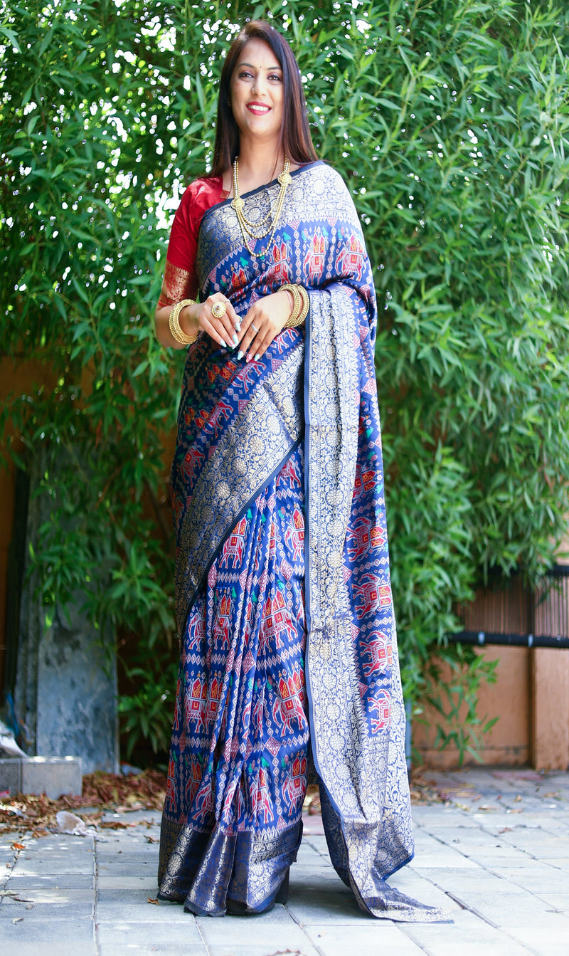 AMBADI Special Patola Silk Saree Royal Blue Color