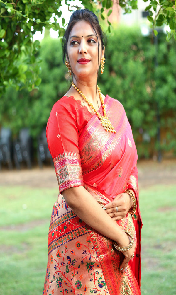 Beautiful Desire Pink Color Woven Paithani Saree