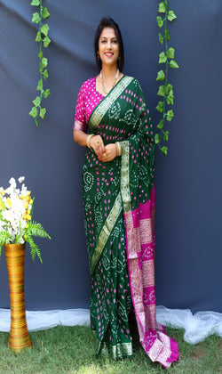 Two Color Bandhej silk saree made by high quality