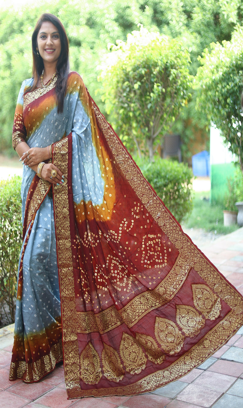 Maroon Sky Blue Pretty And Beautiful Bandhej Boutique Series