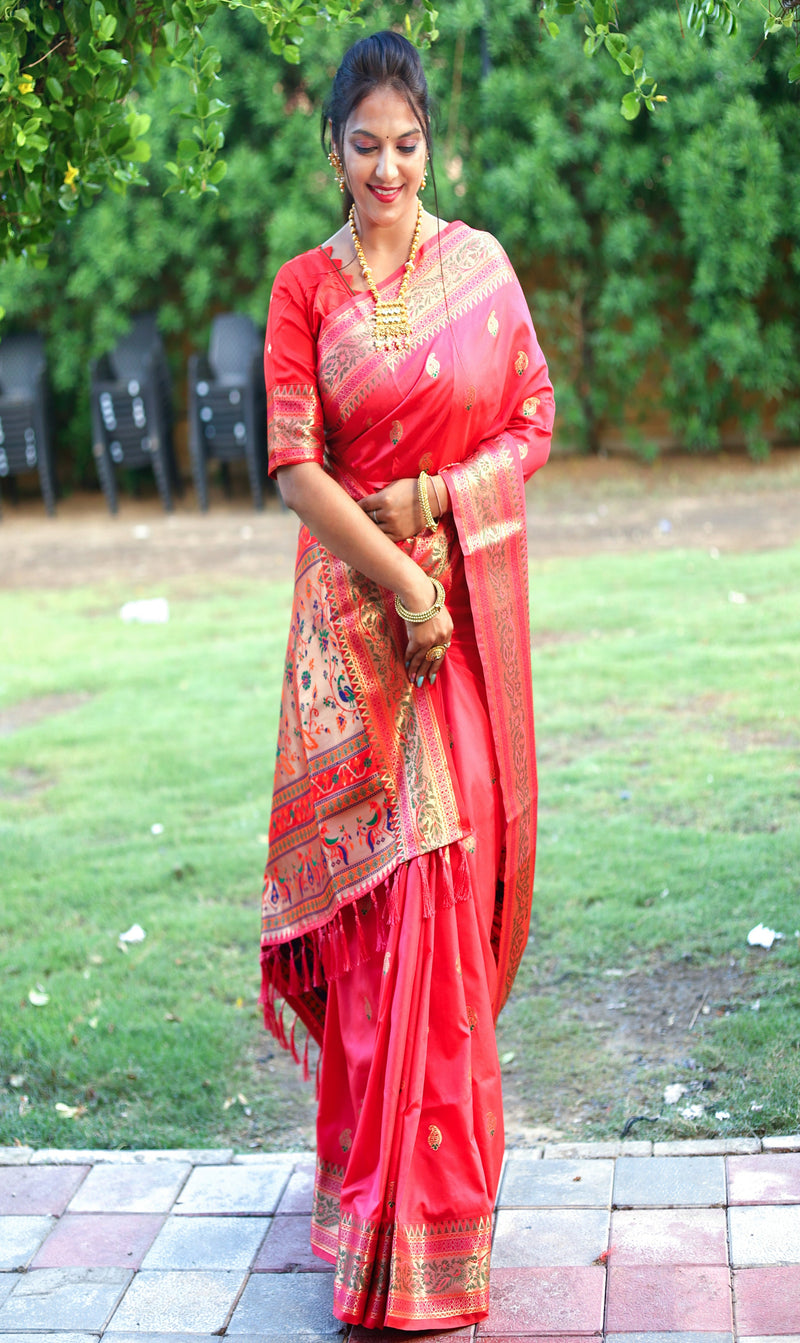 Beautiful Desire Pink Color Woven Paithani Saree