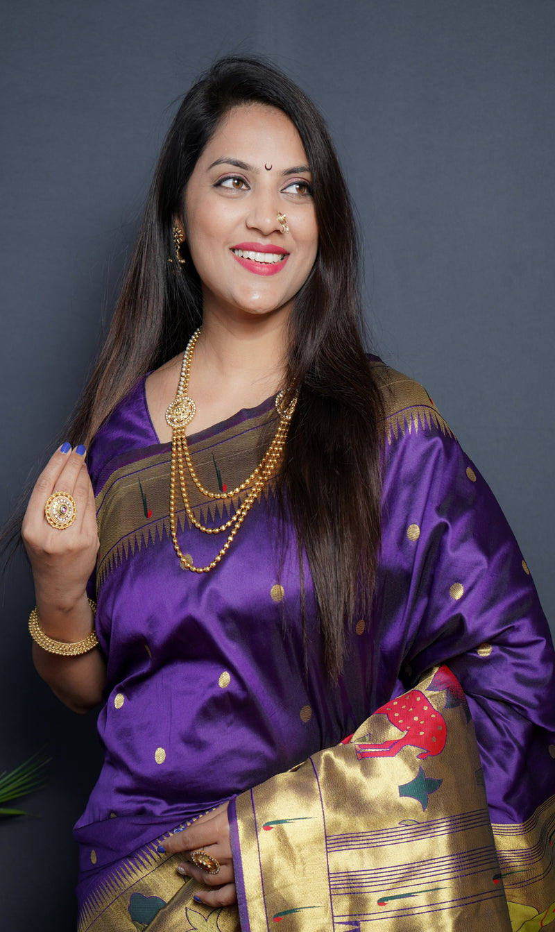 Purple Color Rich Golden Pallu Banarasi Soft Silk Saree