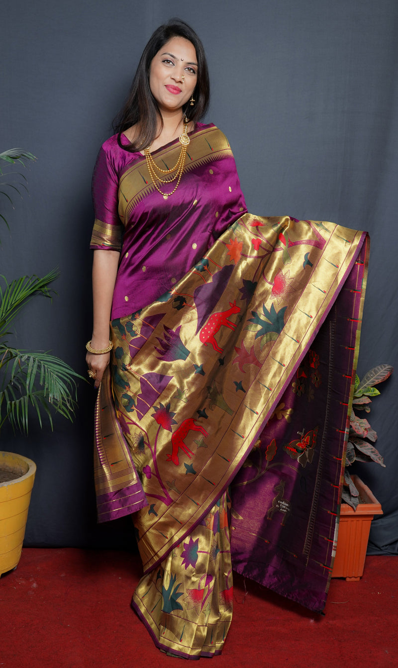 Wine Color Rich Golden Pallu Banarasi Soft Silk Saree