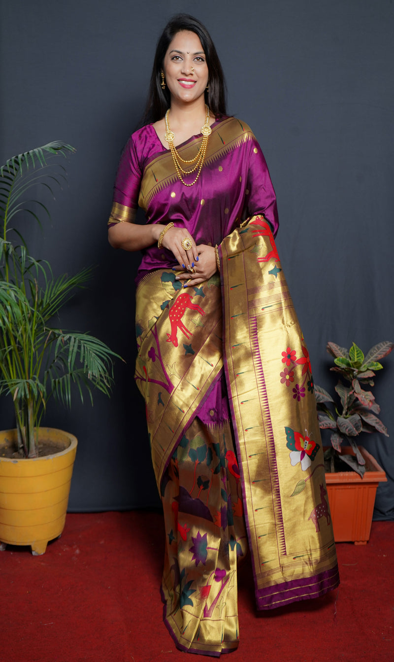 Wine Color Rich Golden Pallu Banarasi Soft Silk Saree