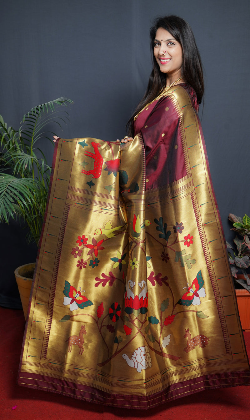 Dark Maroon Color Rich Golden Pallu Banarasi Soft Silk Saree