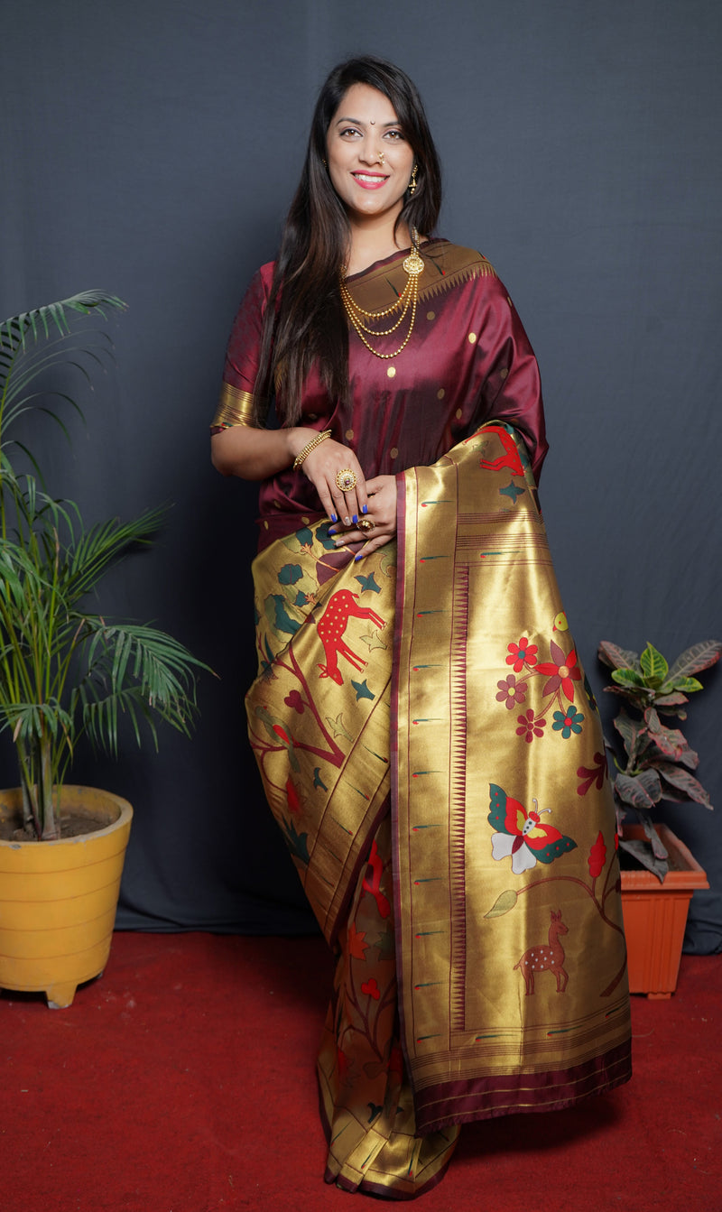 Dark Maroon Color Rich Golden Pallu Banarasi Soft Silk Saree