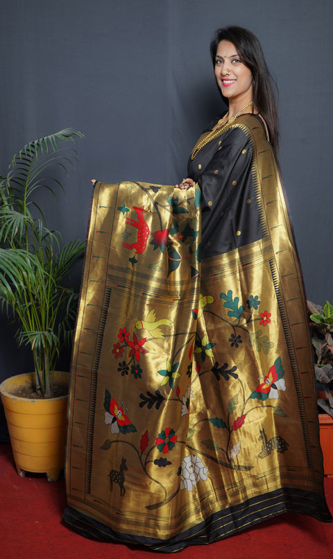 Black Color Rich Golden Pallu Banarasi Soft Silk Saree