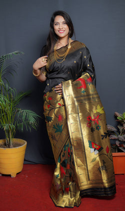 Black Color Rich Golden Pallu Banarasi Soft Silk Saree