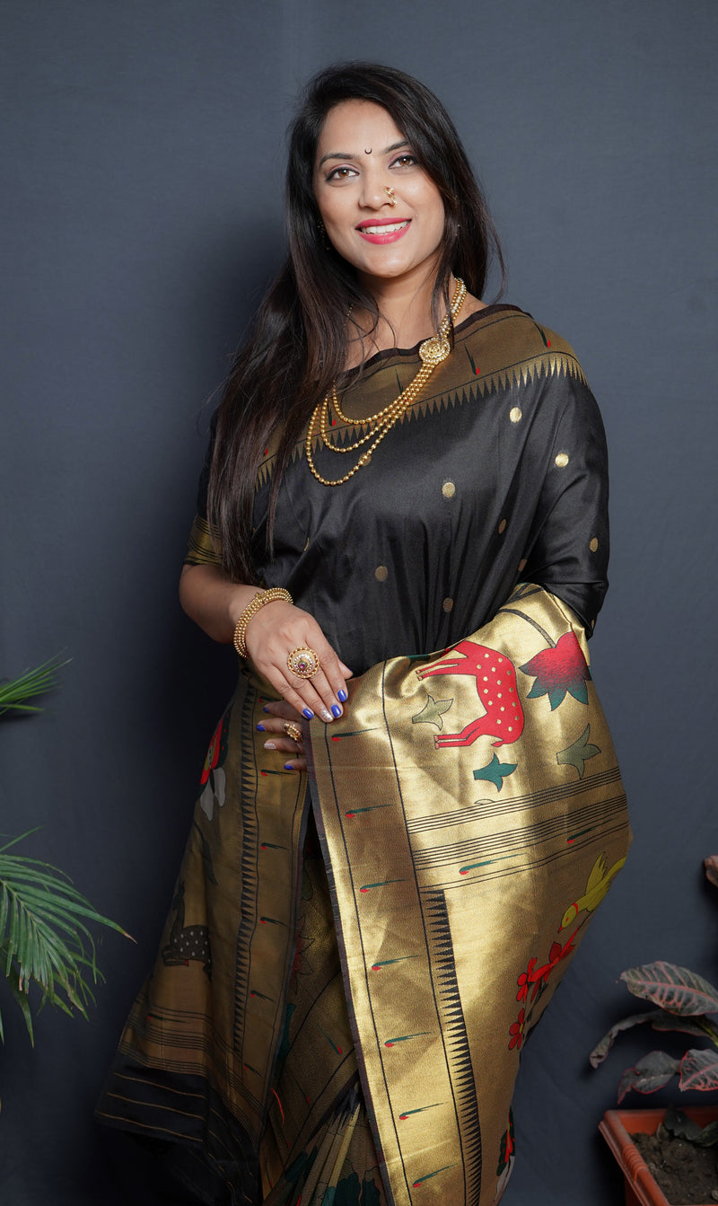 Black Color Rich Golden Pallu Banarasi Soft Silk Saree