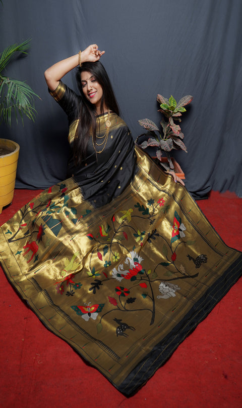 Black Color Rich Golden Pallu Banarasi Soft Silk Saree