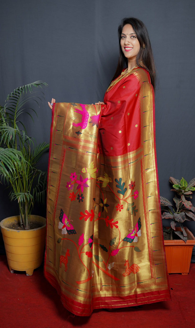 Blood Red Color Rich Golden Pallu Banarasi Soft Silk Saree