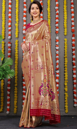 Maroon Color Paithani Pure silk handloom saree with Pure Jari