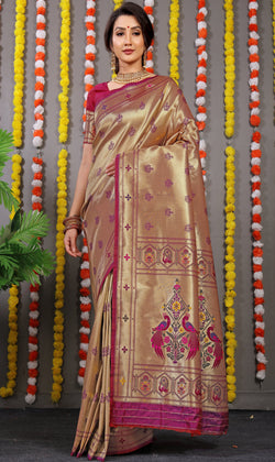 Dark Pink Color Paithani Pure silk handloom saree with Pure Jari