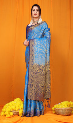 The Pure Silk Banarasi Saree in Cyan Blue Color