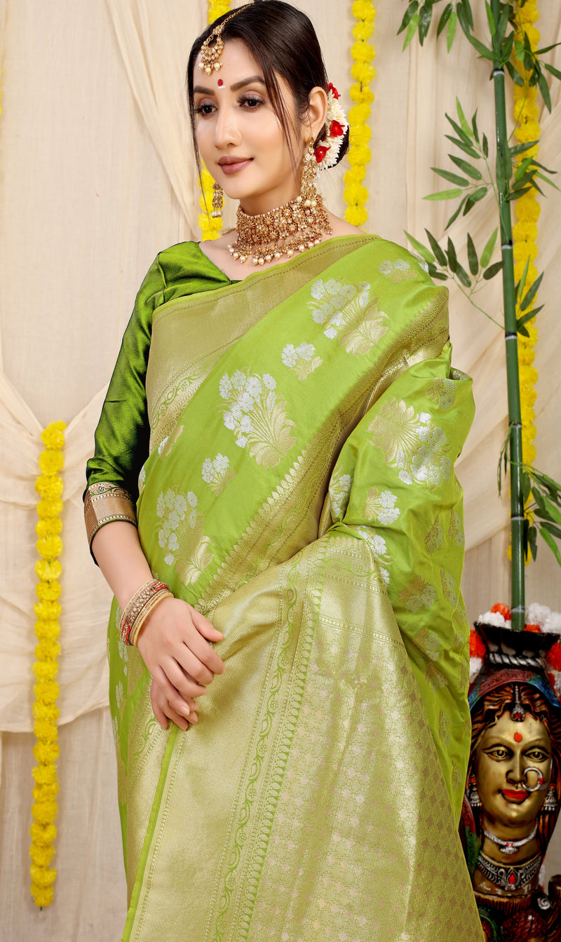 Green Designer Silk Saree Zari Weaving