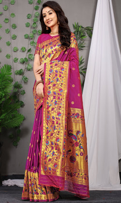 Magenta Paithani Pure silk handloom saree with Pure Jari