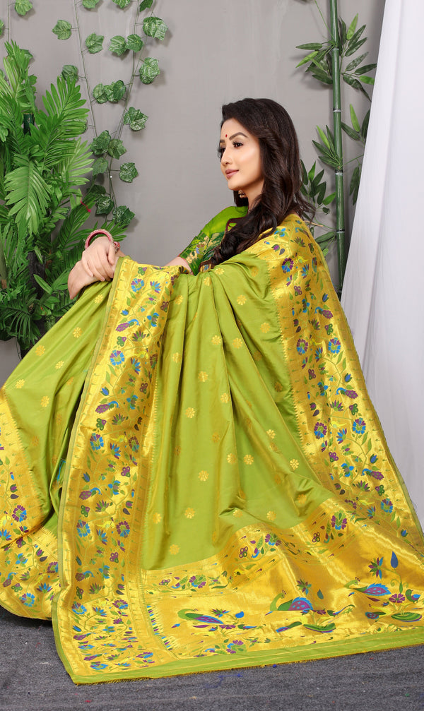 Pear Green Paithani Pure silk handloom saree with Pure Jari