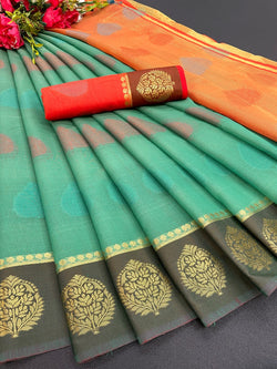Soft Cotton silk Saree with Beautiful zari weaving Border and full body weaving butta with chit pallu